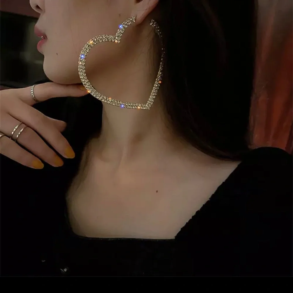 Bling Oversized Bling Rhinestone Diamond Hoop Earrings - Picture 1 of 5